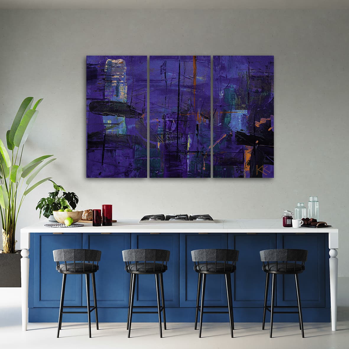 

Obraz trzyczęściowy Deco Panel, Fioletowa abstrakcja ręcznie malowana (Rozmiar 120x80)