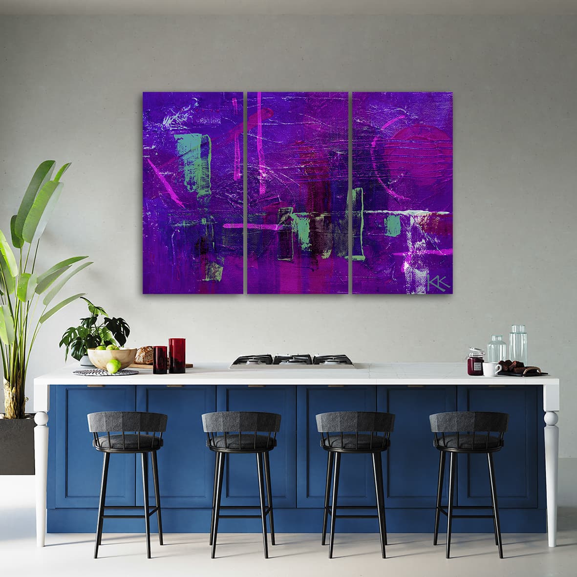 

Obraz trzyczęściowy Deco Panel, Fioletowa abstrakcja ręcznie malowana (Rozmiar 120x80)