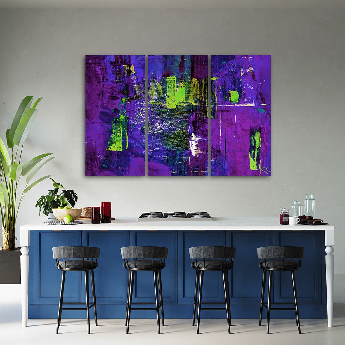 

Obraz trzyczęściowy Deco Panel, Fioletowa abstrakcja ręcznie malowana (Rozmiar 120x80)
