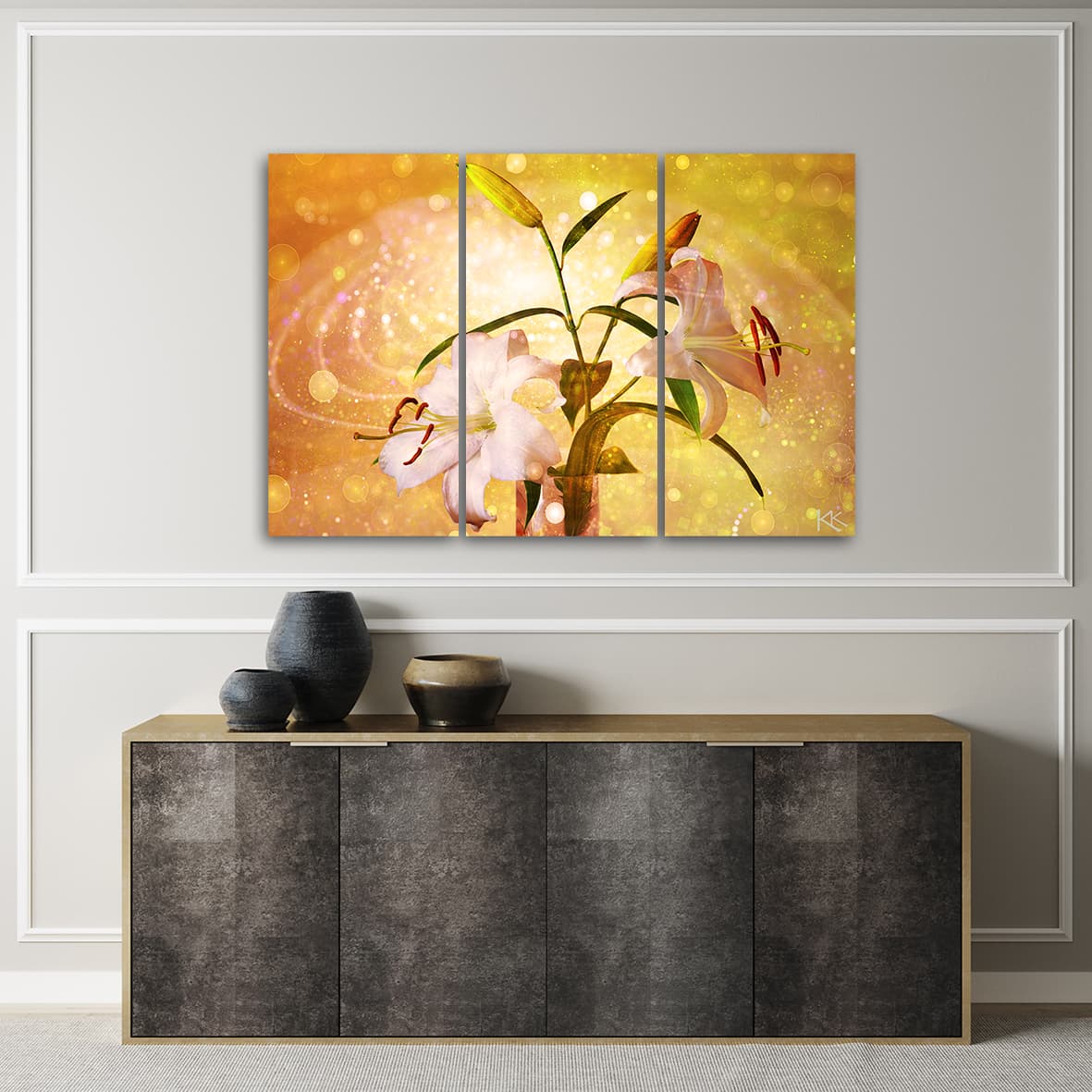 

Obraz trzyczęściowy na płótnie, Lilia na żółtym tle (Rozmiar 90x60)