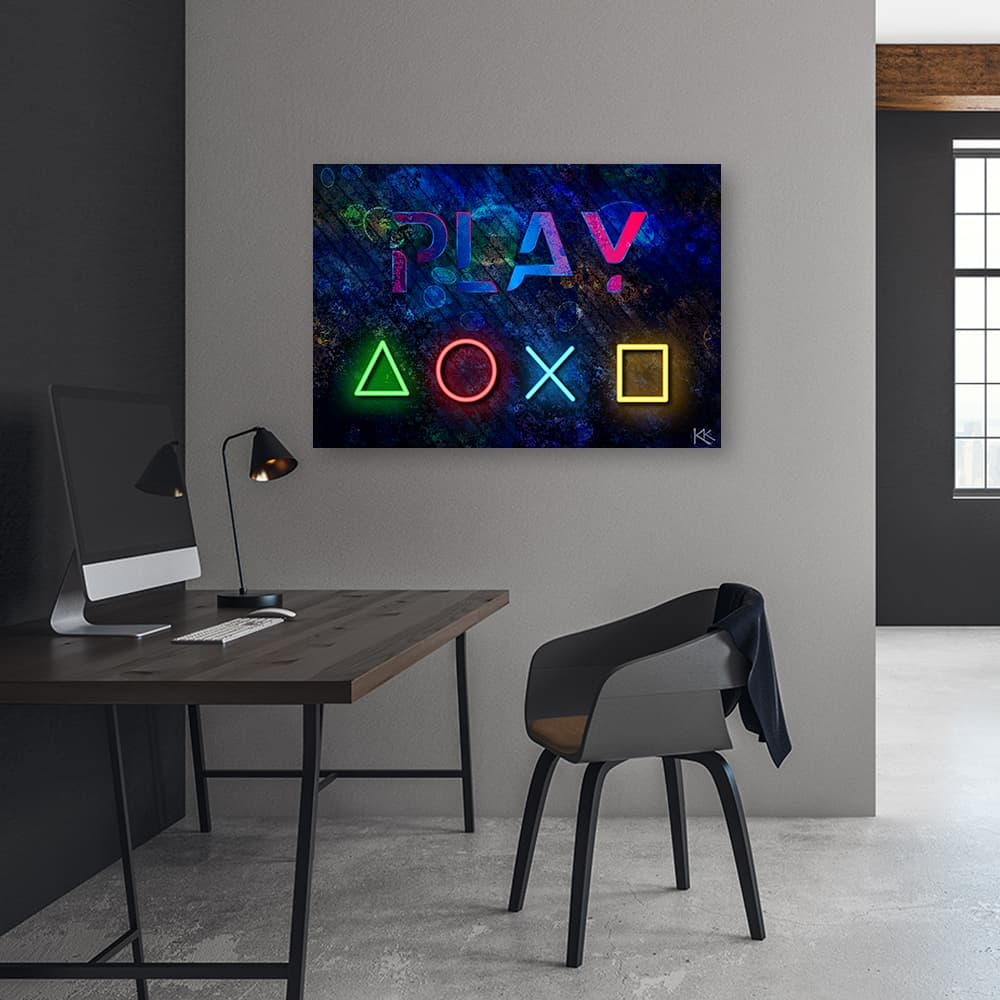 

Obraz na płótnie, Przyciski do kontrolera i napis play (Rozmiar 100x70)