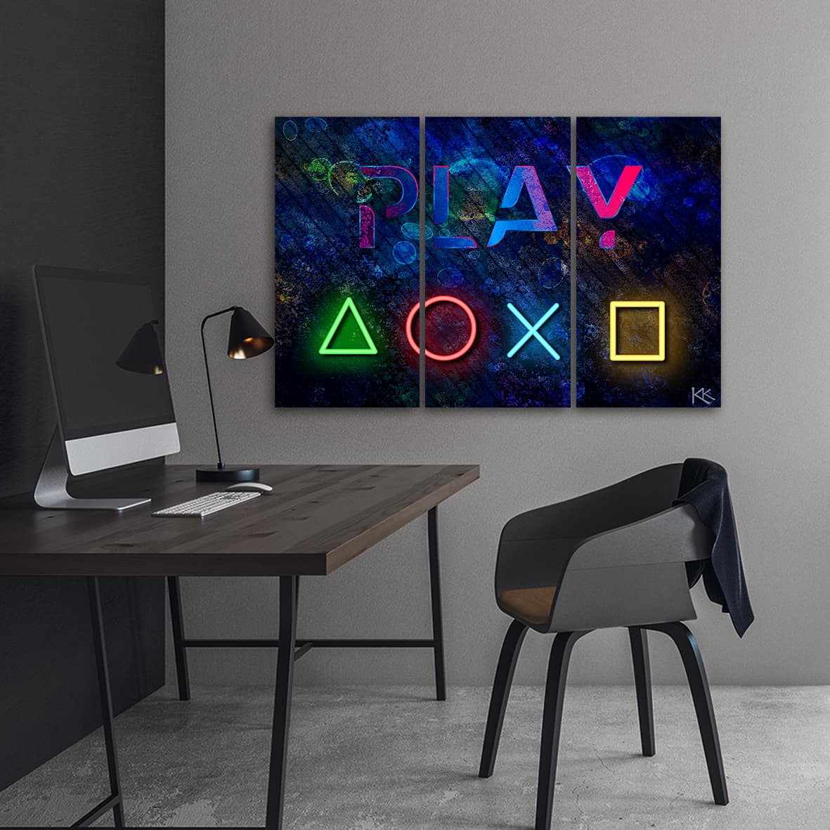 

Obraz trzyczęściowy Deco Panel, Przyciski do kontrolera i napis play (Rozmiar 90x60)