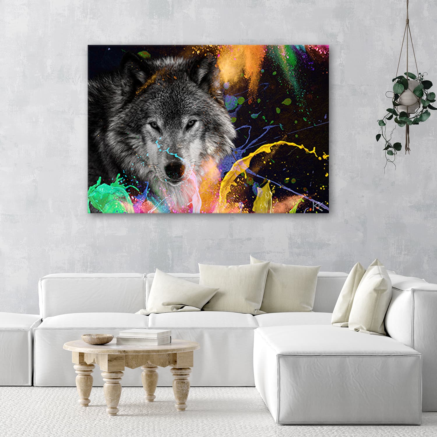 

Obraz na płótnie, Wilk na kolorowym tle (Rozmiar 60x40)