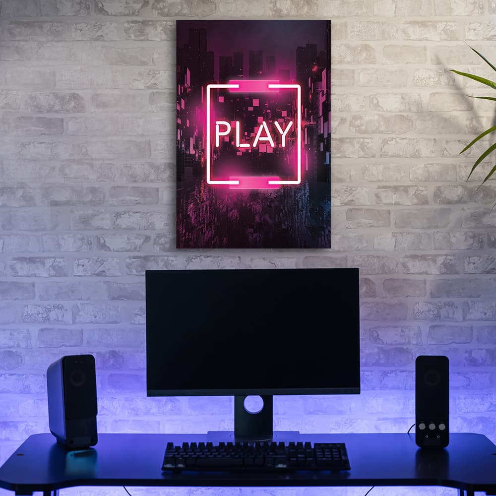 

Obraz na płótnie, Różowy napis PLAY dla gracza (Rozmiar 80x120)