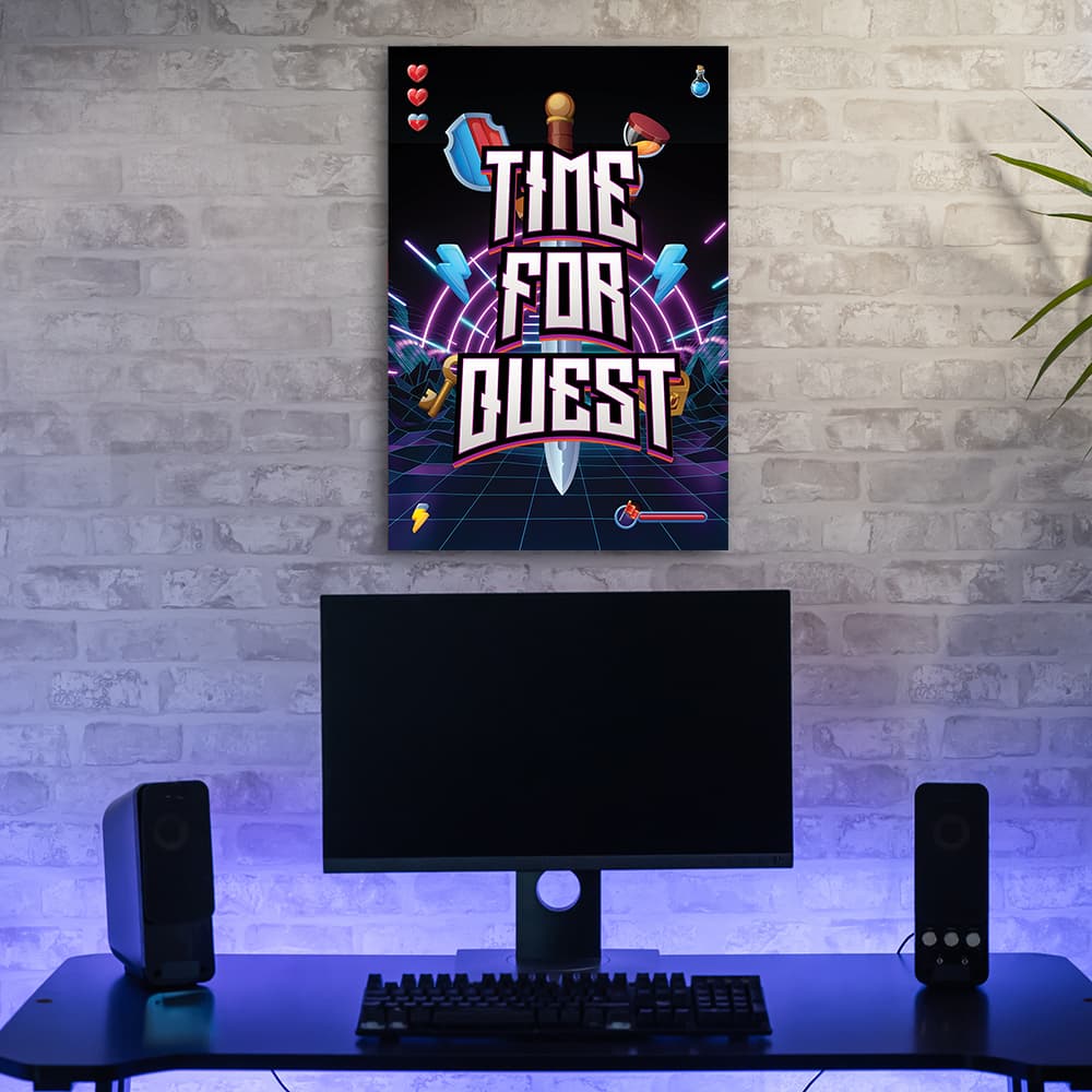 

Obraz na płótnie, Napis Time for quest dla graczy (Rozmiar 60x90)