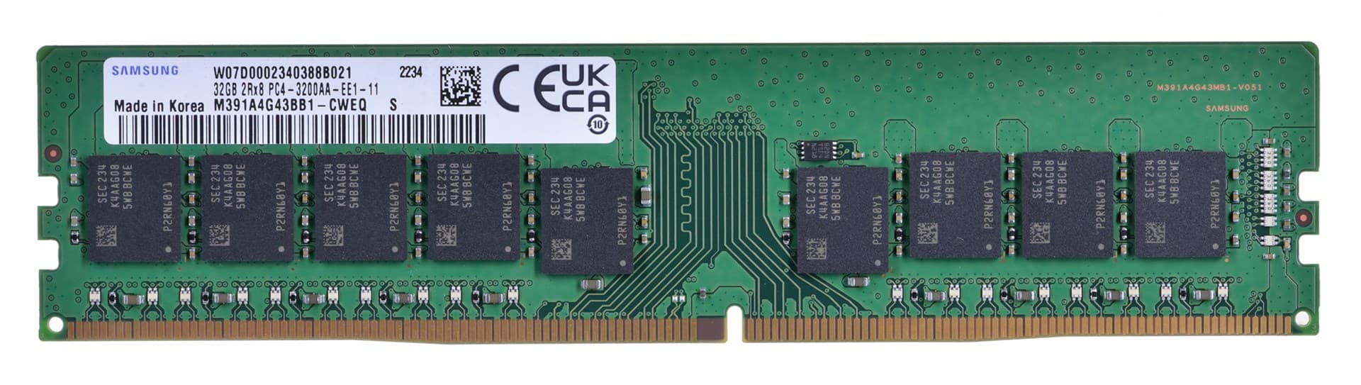 

Samsung UDIMM ECC 32GB DDR4 2Rx8 3200MHz PC4-25600 M391A4G43BB1-CWE