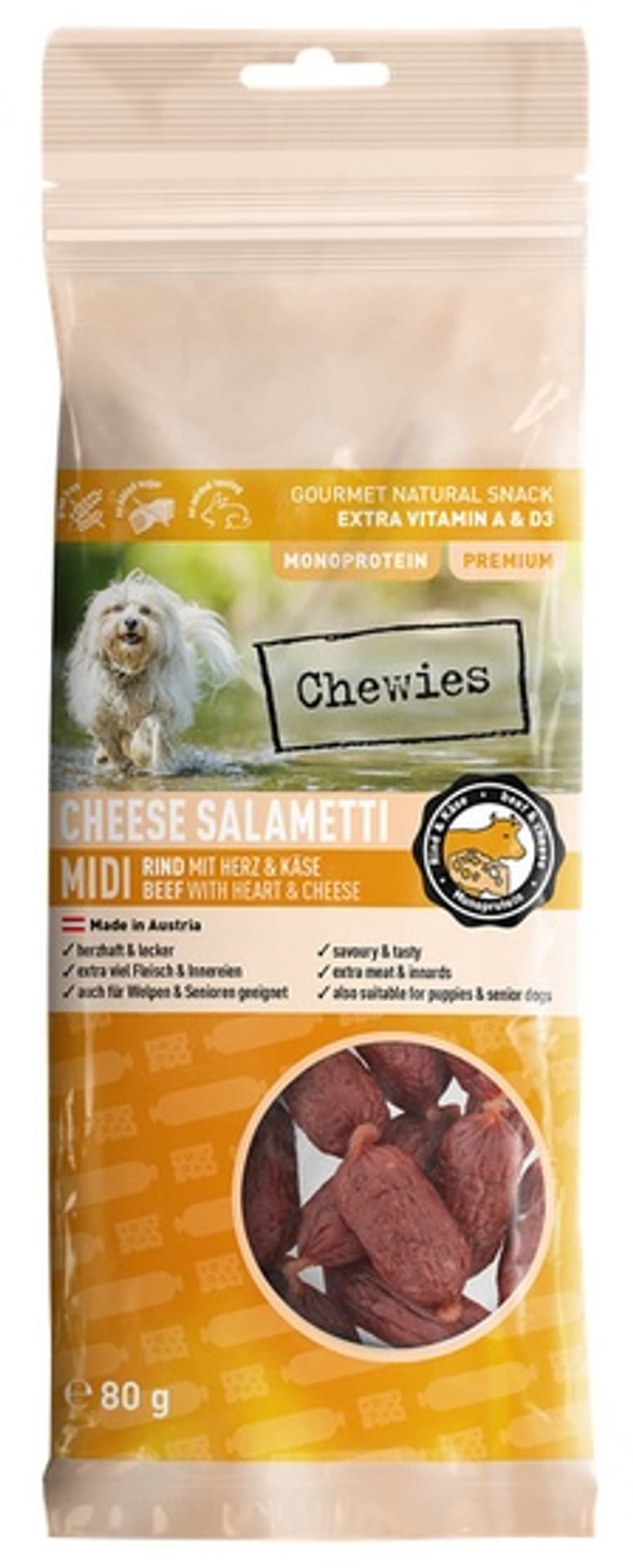 

Chewies Cheese Salametti Midi wołowina z sercami & serem 80g