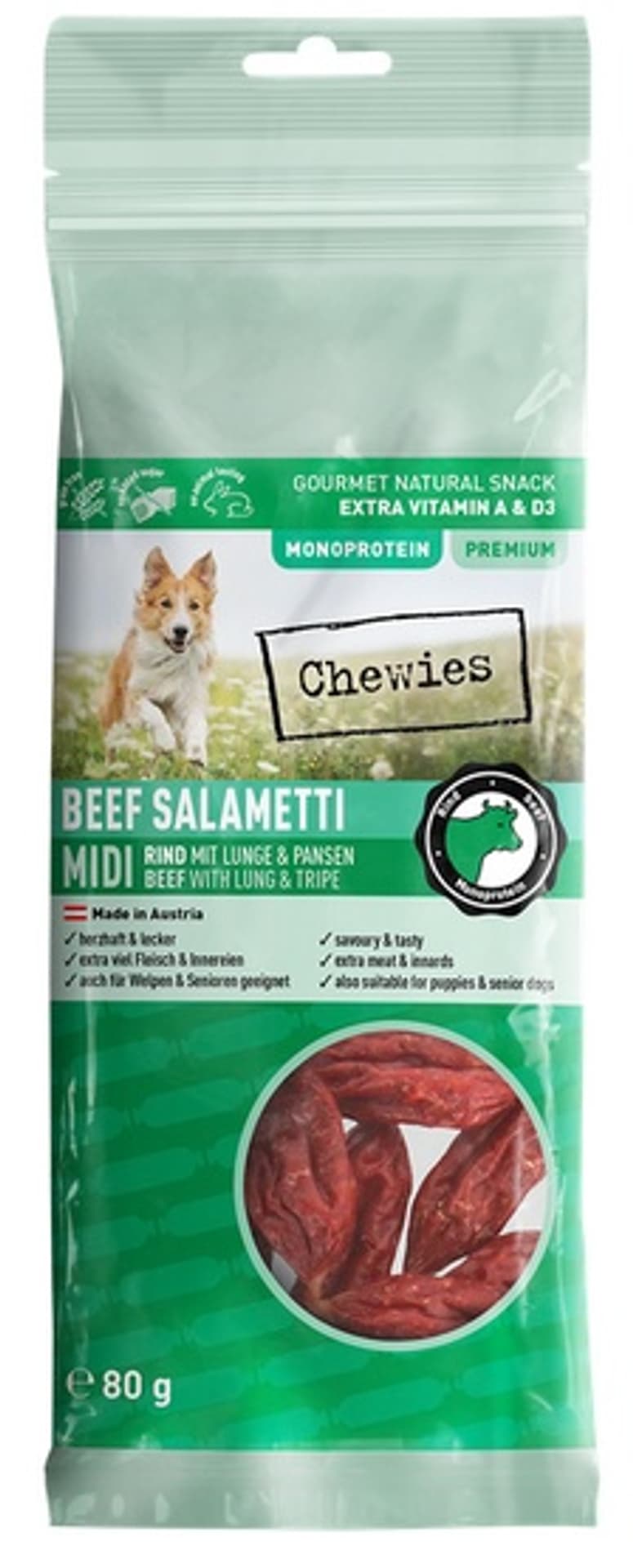 

Chewies Beef Salametti Midi wołowina z płucami & żwaczami 80g