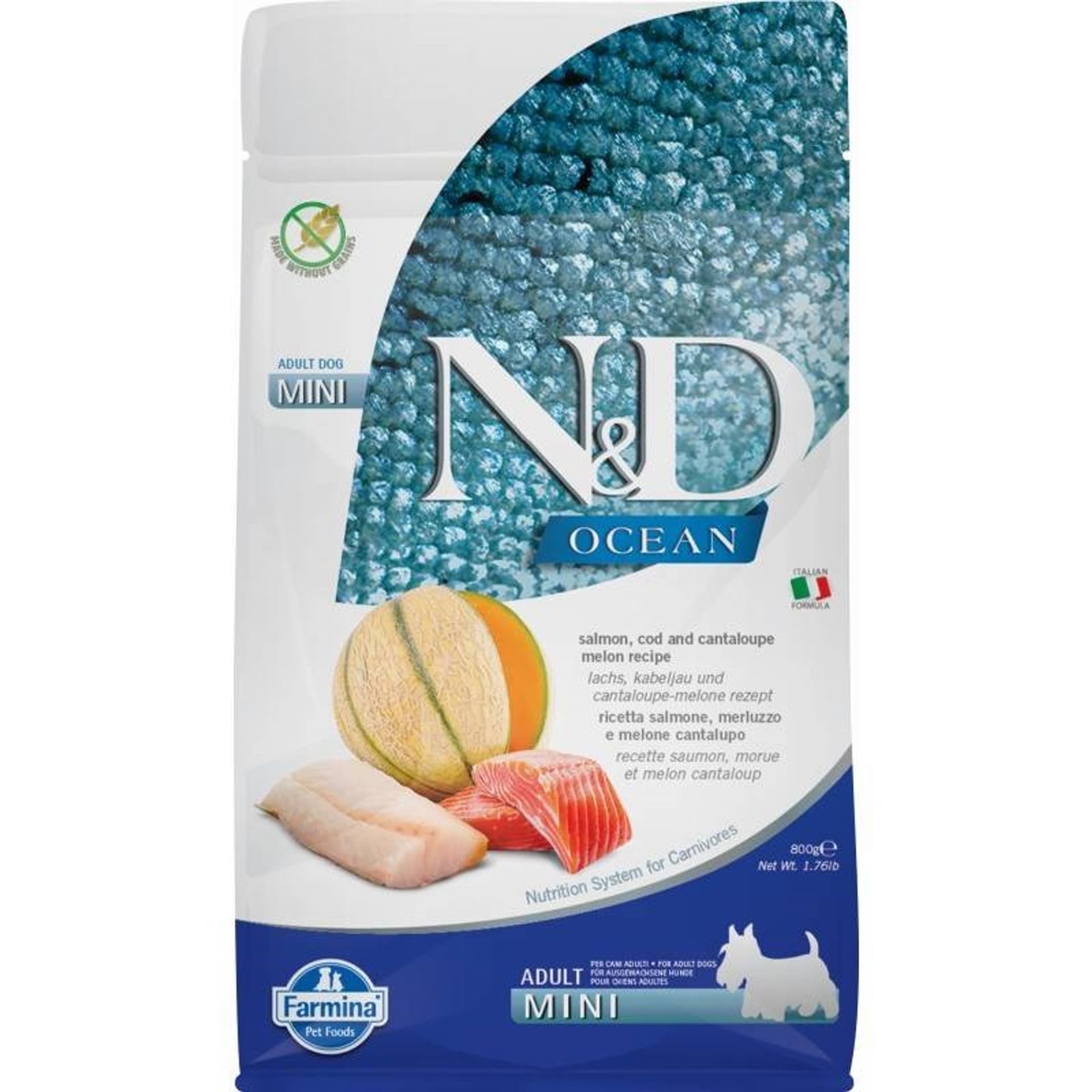 

FARMINA N&D OCEAN DOG SALMON, CODFISH, CANTALOUPE ADULT MINI 800g