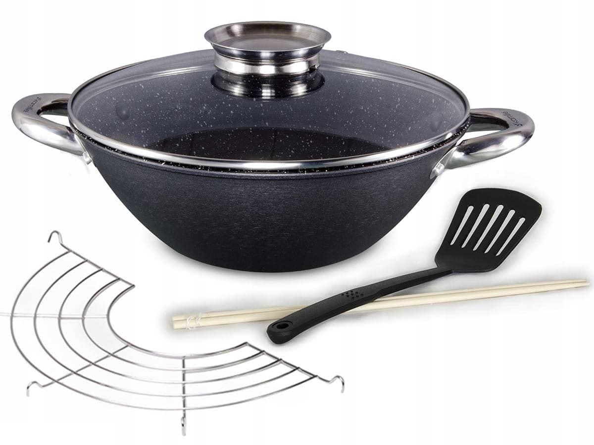 

WOK ŻELIWNY PATELNIA GŁĘBOKA 28cm Pokrywa KAMILLE