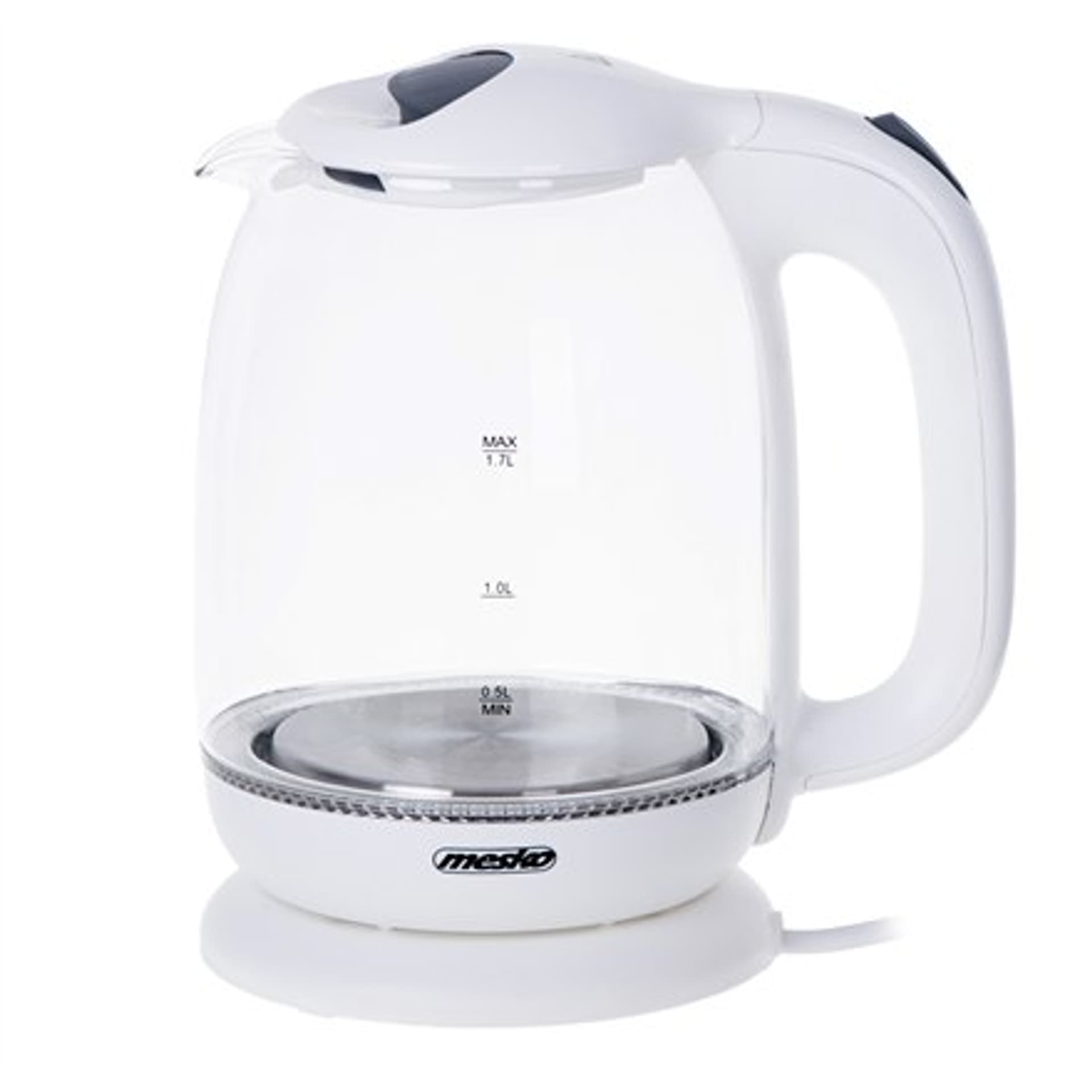

Czajnik elektryczny Mesko MS 1302w, 2200 W, 1,7 l, szkło, podstawa obrotowa 360°, biały
