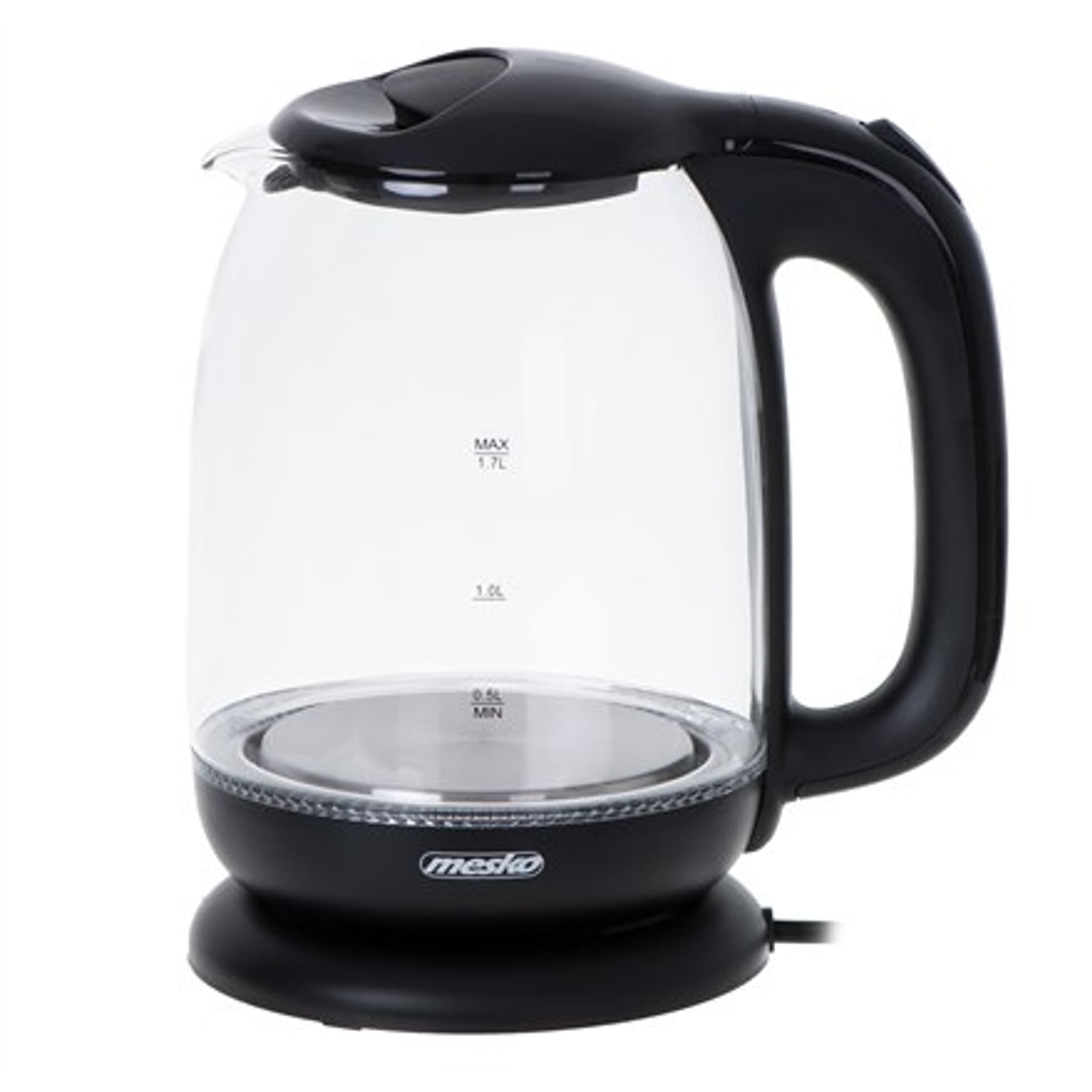 

Czajnik Mesko MS 1302b elektryczny, 2200 W, 1,7 l, szkło, podstawa obrotowa 360°, czarny
