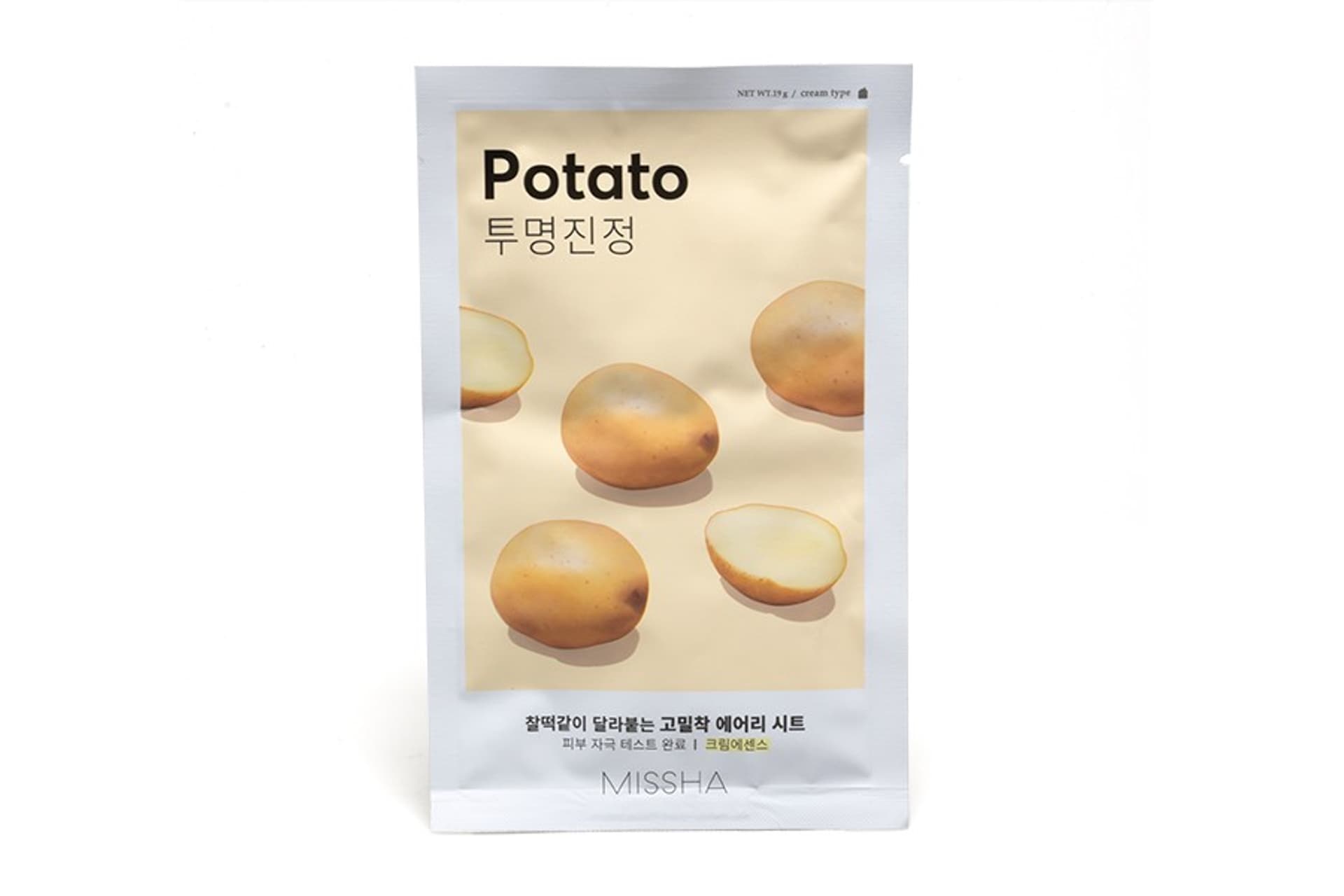 

MISSHA Airy Fit Sheet Mask (Potato)_Cream typeŁagodząco-rozjaśniająca maseczka w płachcie do codziennego użytku stworzona na bazie ekstraktu z ziemniaków. Dostarcza skórze witaminy i minerały, dzięki czemu przywraca blask i zdrowy, promienny wygląd. Cold 
