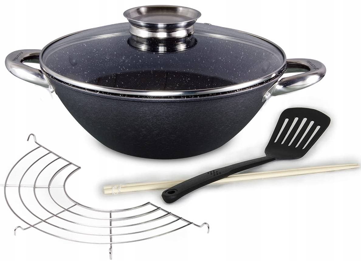 

WOK ŻELIWNY PATELNIA 26cm Pokrywa GŁĘBOKA KAMILLE