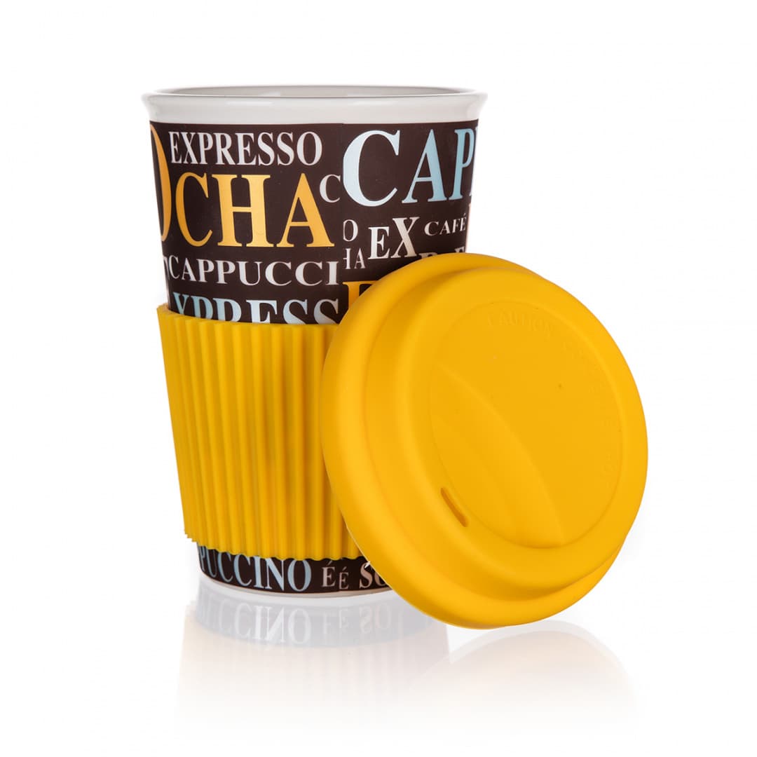 

KUBEK CERAMICZNY 400ml Z POKRYWĄ SILKONOWĄ BANQUET GO coffee