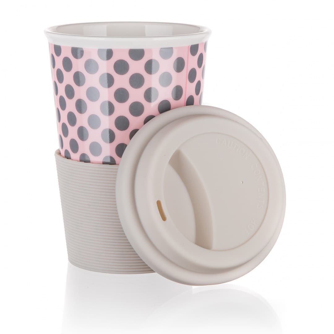

KUBEK CERAMICZNY 400ml Z POKRYWĄ SILKONOWĄ BANQUET GO różowy