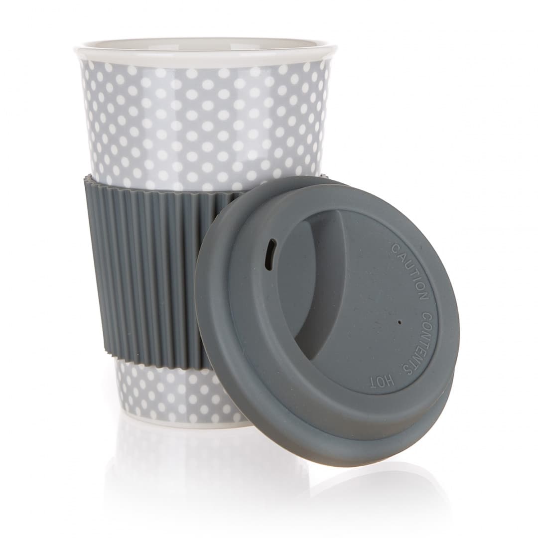 

KUBEK CERAMICZNY 400ml Z POKRYWĄ SILKONOWĄ BANQUET GO szary