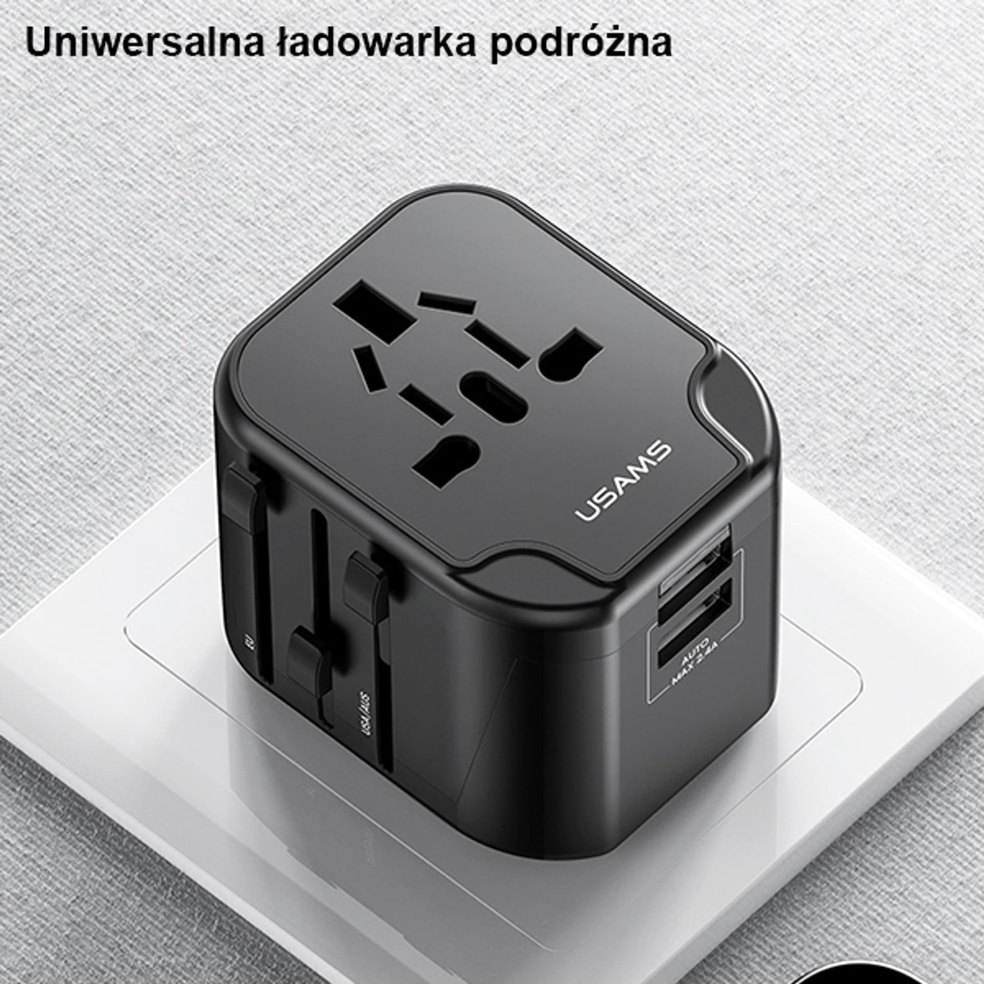 

USAMS Ład. siec. 2xUSB T55 12W adapter 4w1 US/AU/EU/UK czarny/black CC173TC01 (US-CC173) Univesal Travel Charger, Us-cc173) univesal travel charge