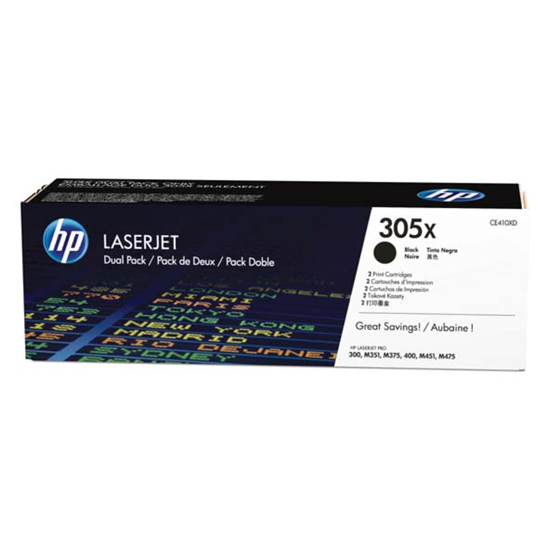 

HP oryginalny toner CE410XD, black, 4000 (2x4000)s, HP 305X, HP Color LaserJet Pro M375NW, Pro M475DN, dual pack, O