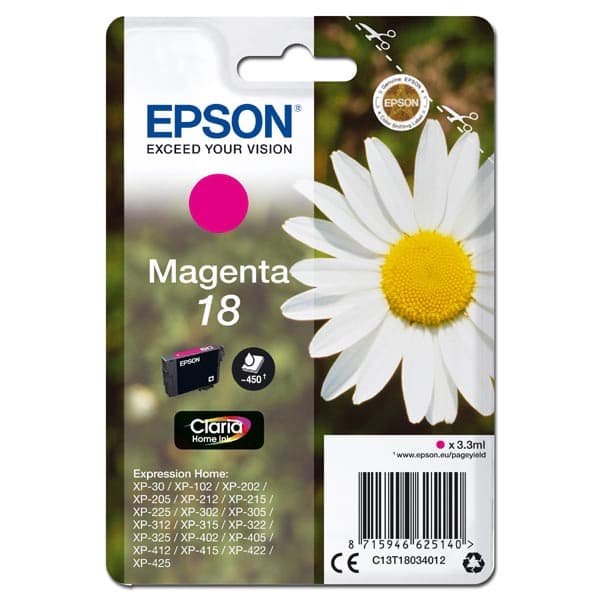 

Epson oryginalny ink / tusz C13T18034012, T180340, magenta, 3,3ml, Epson Expression Home XP-102, XP-402, XP-405, XP-302