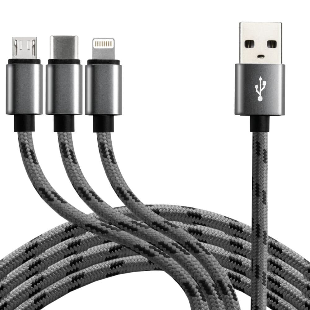 

Kabel USB - USB-C/microUSB/Lightning EVERACTIVE 3w1 1,2m 2,4A pleciony czarny (CBB-1.2MCI)