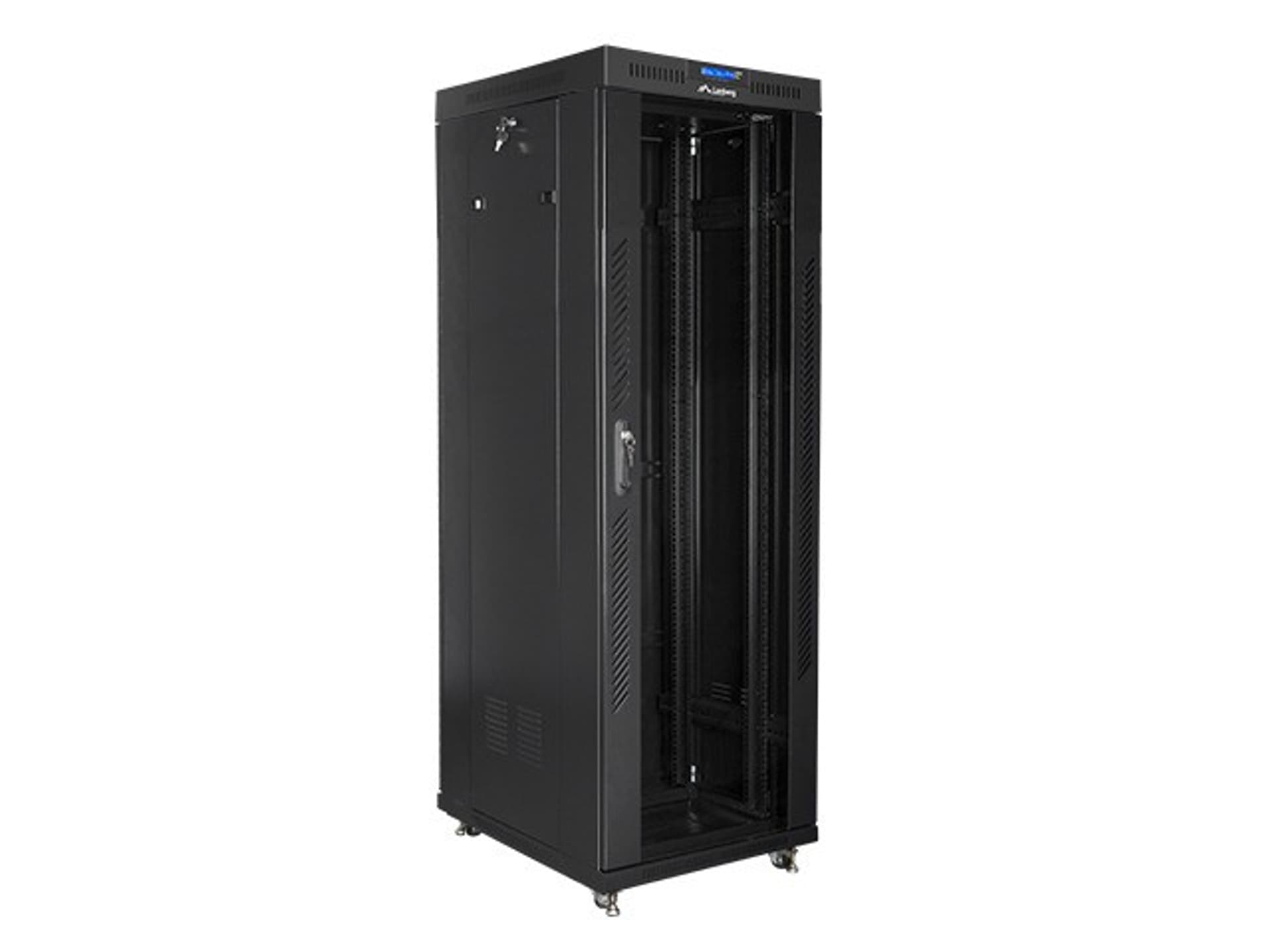 

Szafa instalacyjna rack stojąca 19 37u 600x800 czarna, drzwi szklane lcd (Flat pack)