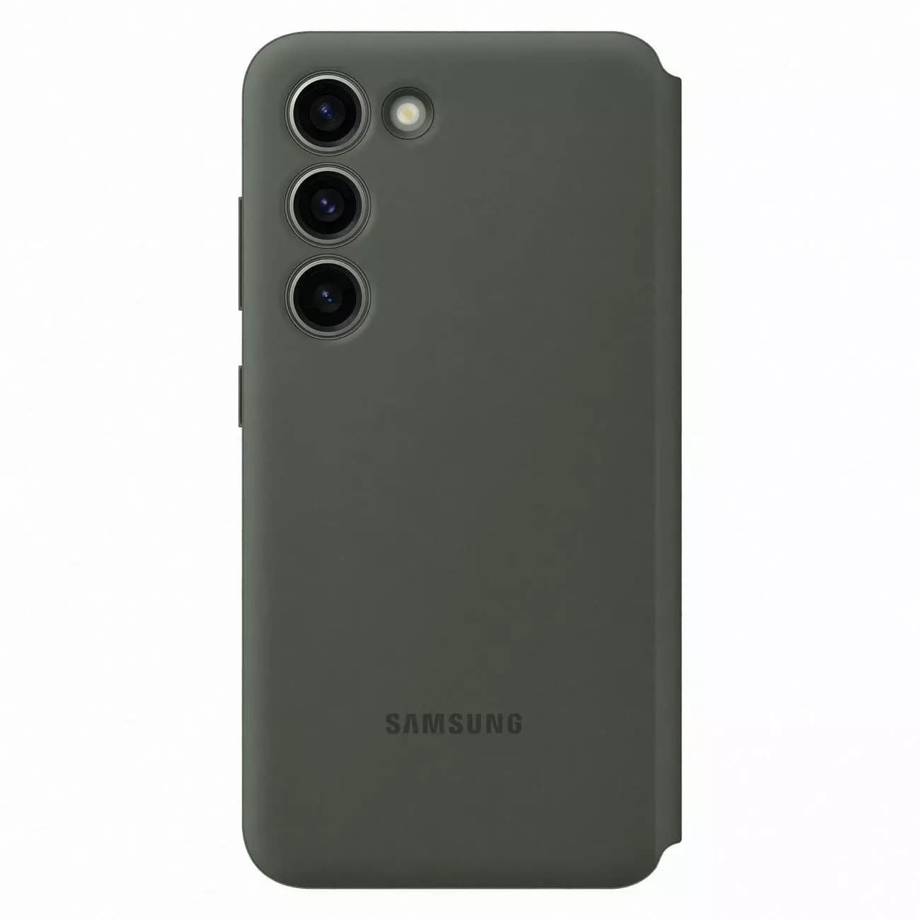 

Etui na telefon Samsung Smart View Wallet Case do Samsung Galaxy S23 pokrowiec z inteligentną klapką okienkiem portfel na kartę khaki (EF-ZS911CGEGWW)