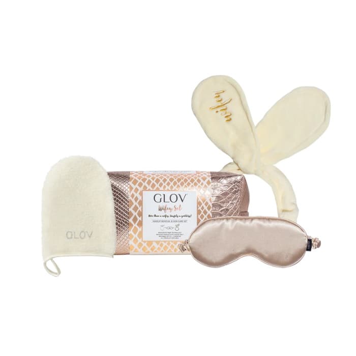 

GLOV SET Wifey On-The-Go rękawica do demakijażu + Bunny Ears opaska do włosów + Satin Sleeping Mask maska do spania + kosmetyczka