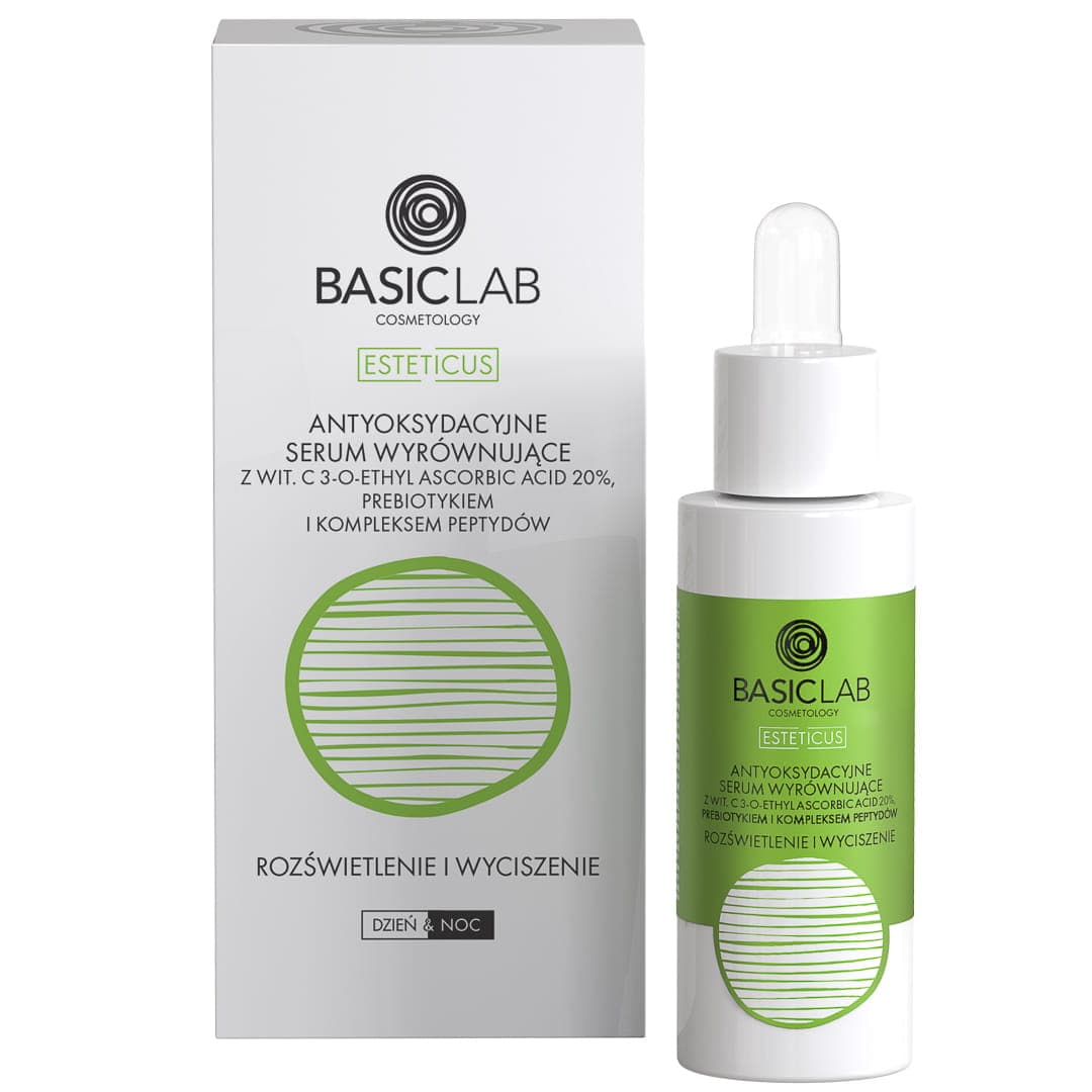 

BasicLab Esteticus antyoksydacyjne serum wyrównujące z wit. C 20% prebiotykiem i kompleksem peptydów 30ml