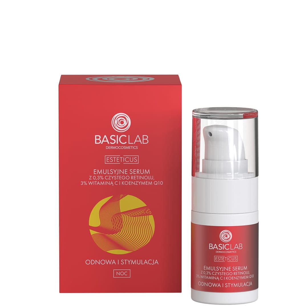 

BASICLAB Esteticus emulsyjne serum z 0,3% czystego retinolu, 3% witaminą C i koenzymem Q10 15ml