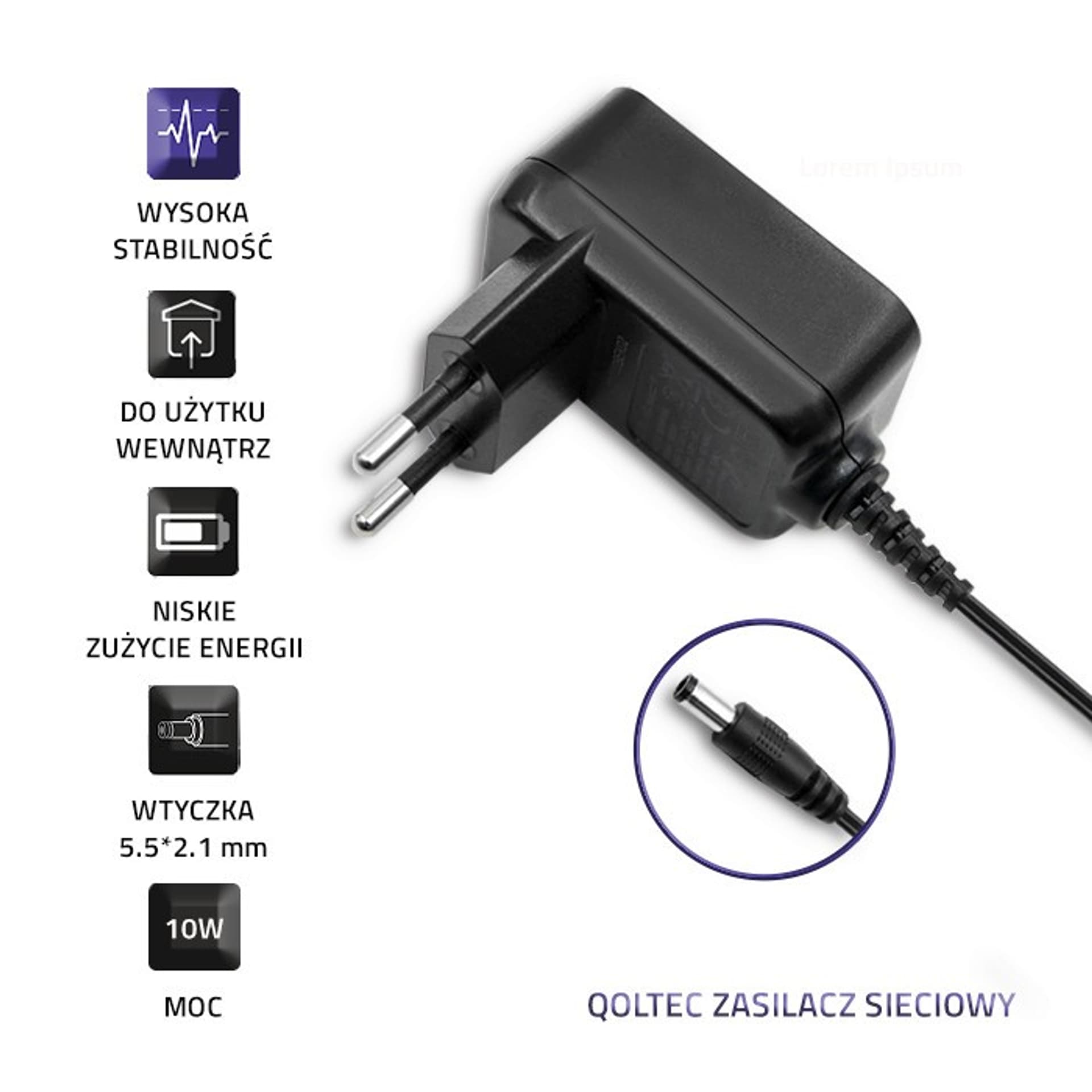 

Zasilacz wtyczkowy 10W | 5V | 2A | 5.5*2.1