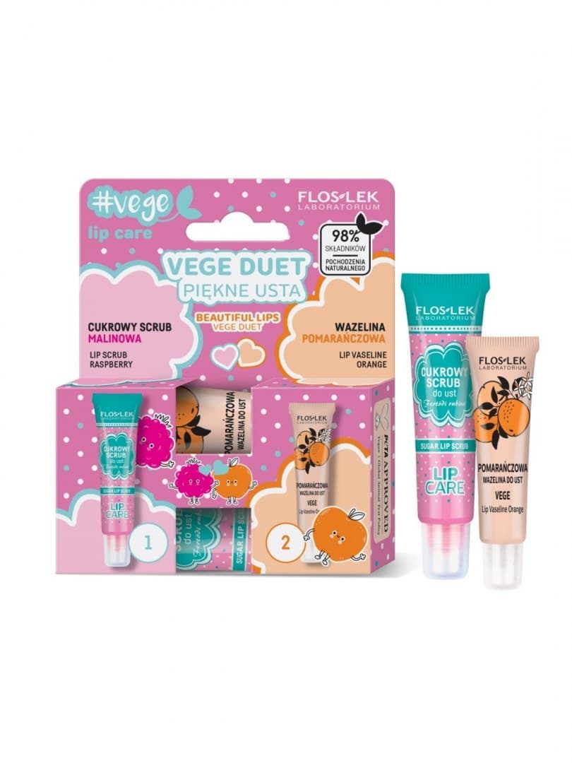

Floslek Lip Care Vege Duet Piękne Usta ( scrub malinowy 14g + wazelina pomarańczowa 10g)