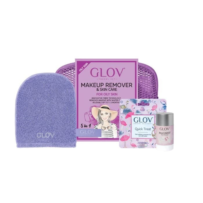 

GLOV SET Travel Set Expert Oily Skin On-The-Go do demakijażu tłustej skóry + Quick Treat do małych korekt makijażu +Magnes Cleanser do czyszczenia i pielęgnacji włókien GLOV i pędzli do makijażu + kosmetyczka