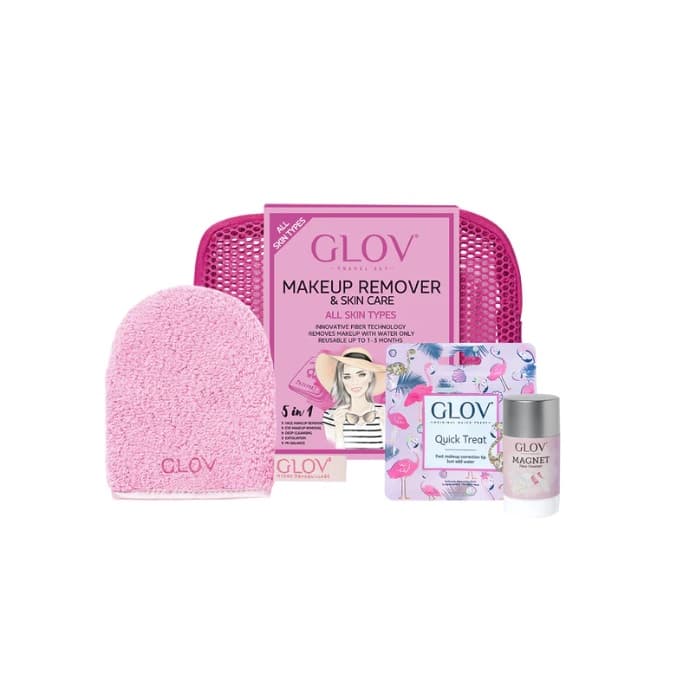 

GLOV SET Travel Set All Skin Types On-The-Go do usuwania makijażu + Quick Treat do korekty makijażu + Magnes Cleanser do czyszczenia i pielęgnacji włókien GLOV i pędzli do makijażu + kosmetyczka