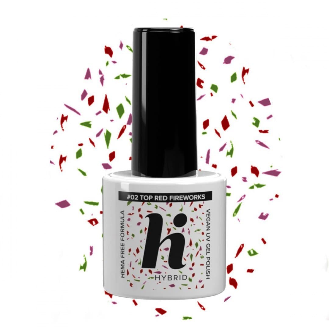 

Hi Hybrid HEMA Free Top na lakier hybrydowy No Wipe #02 Red Fireworks 5ml