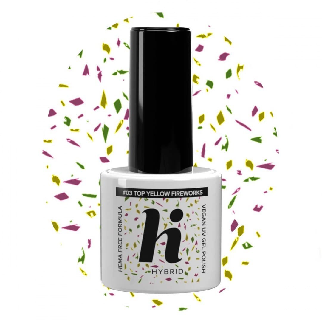 

Hi Hybrid HEMA Free Top na lakier hybrydowy No Wipe #03 Yellow Fireworks 5ml