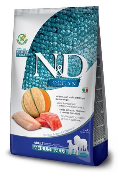 

FARMINA N&D OCEAN DOG SALMON, COD & CANTALOUPE MELON ADULT MEDIUM MAXI 2,5kg