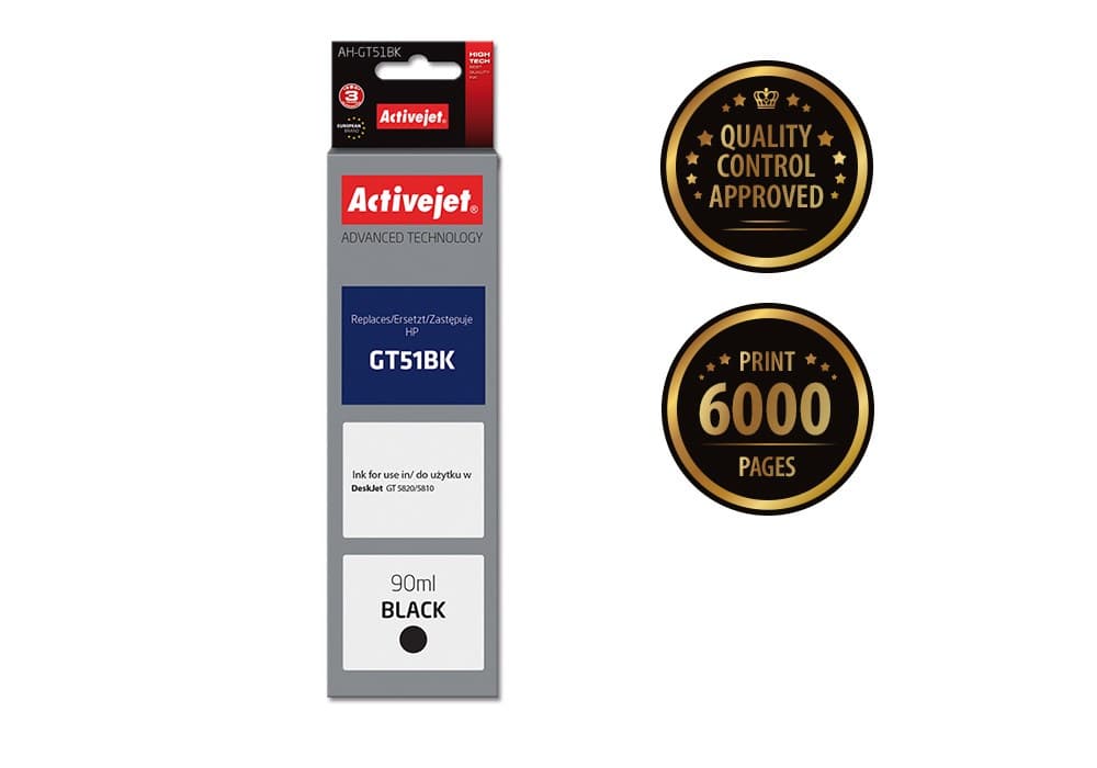 

Tusz Activejet AH-GT51BK (zamiennik HP GT51BK M0H57AE; Supreme; 90 ml; 6000 stron, czarny)