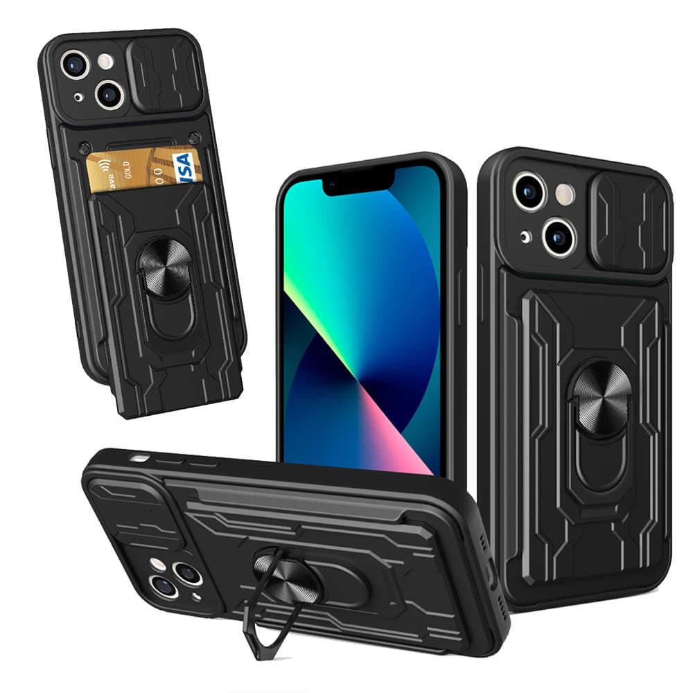 

Etui pancerne Alogy Camshield Stand Ring Wallet z osłonką na aparat i miejscem na karty do Apple iPhone 14 czarne