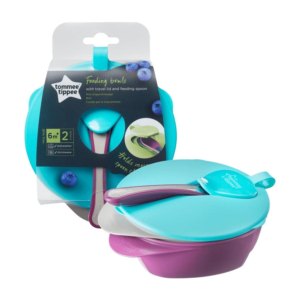 

Tommee Tippee Feeding Bowls miseczka z pokrywką i łyżeczką trójkątna podstawa 6m+ 2szt