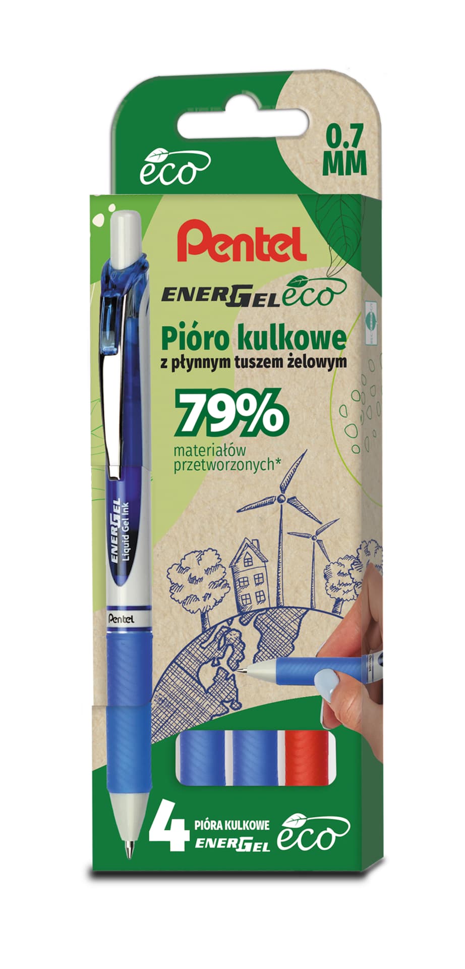 

Pióro kulkowe ENERGEL 3x niebieski, 1x czerwony komplet 4sztuk BL77E PENTEL