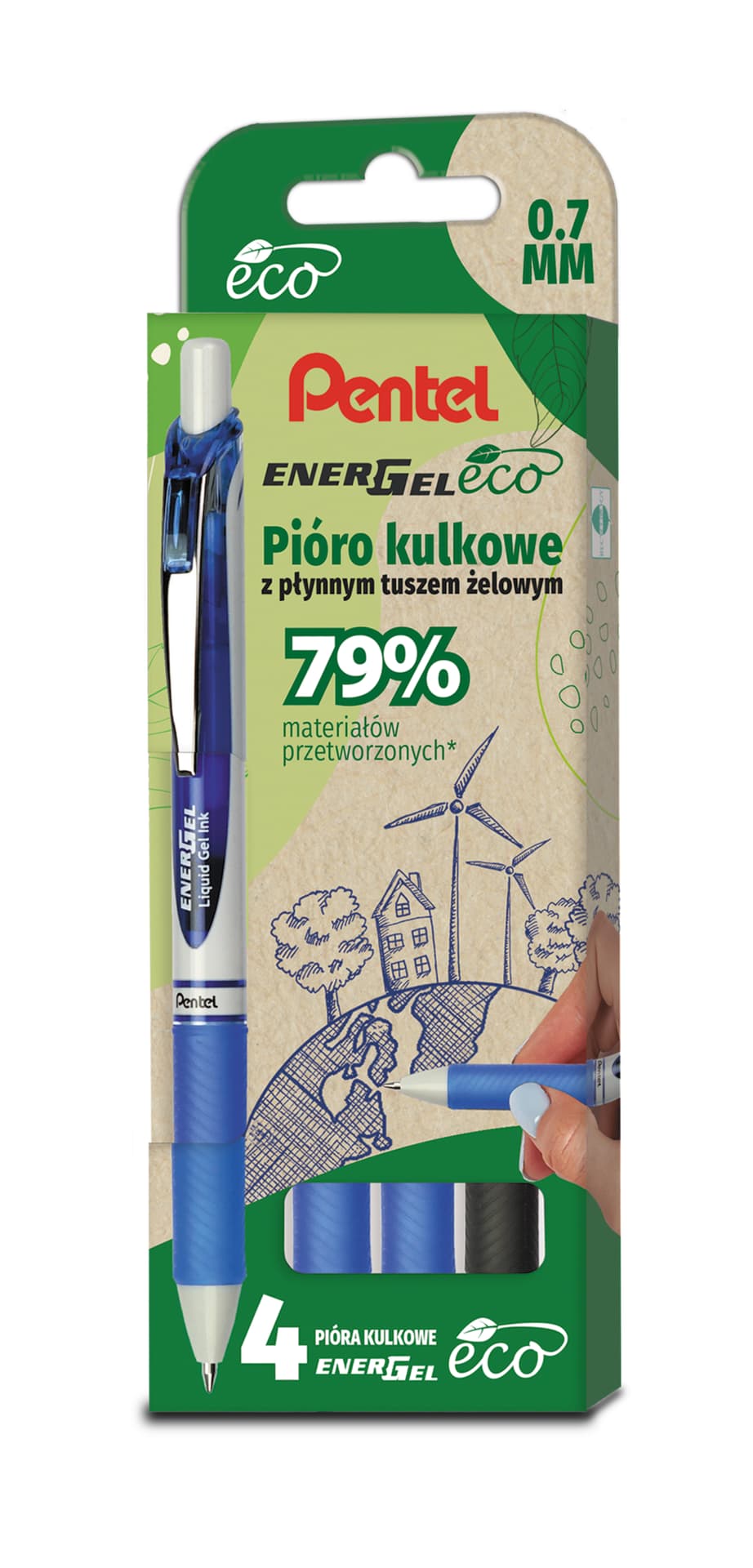 

Pióro kulkowe ENERGEL 3x niebieski, 1x czarny komplet 4sztuk BL77E PENTEL