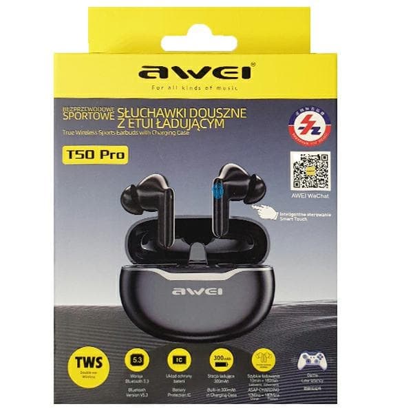 

AWEI słuchawki Bluetooth 5.3 T50 ENC + stacja dokująca czarny/black