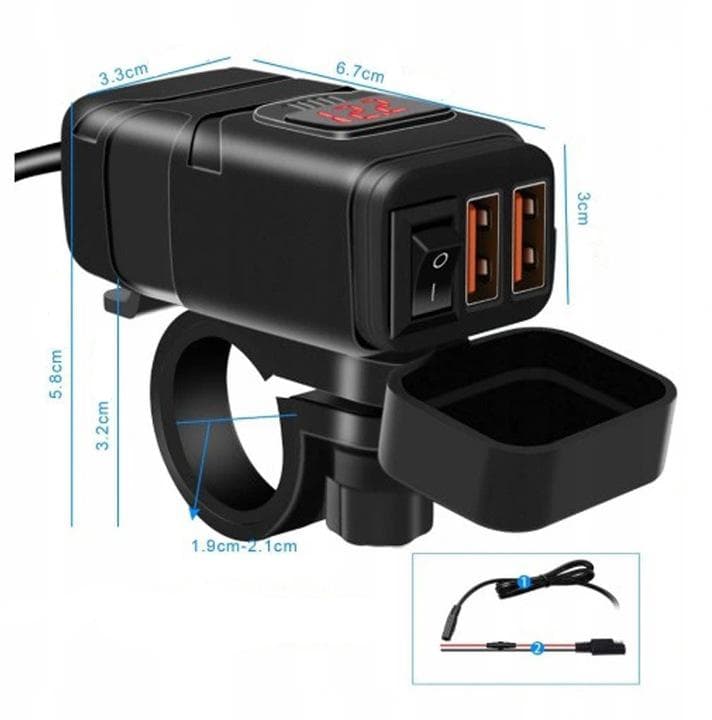 

Ładowarka zasilacz 2xUSB QC3.0 woltomierz przycisk MC1N