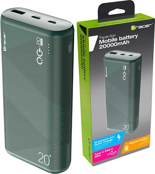 

Power bank TRACER KORI 20000mAh QC3.0-PD20W GR green