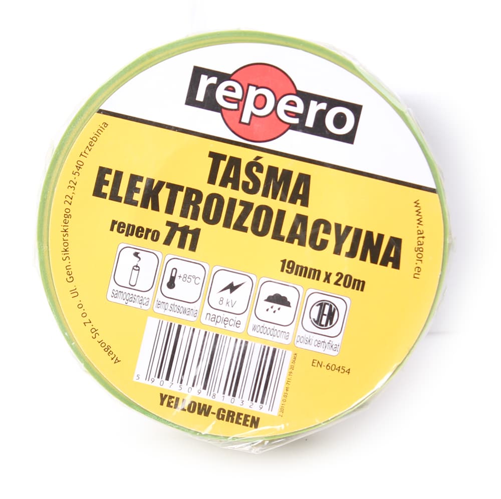 

TAŚMA IZOLACYJNA REPERO 711E ŻÓŁTO-ZIELONA 19MMX20M