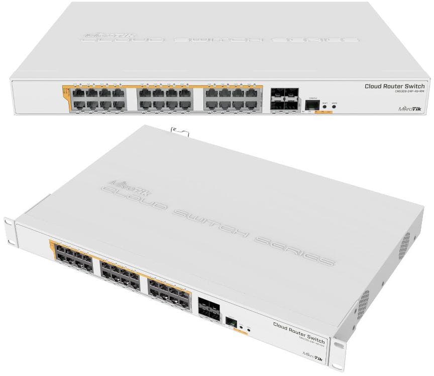 

MIKROTIK CRS328-24P-4S+RM CLOUD ROUTER SWITCH 800MHZ, 512MB, 24XGE, 4XSFP+, 1XSERIAL -RJ45, L5