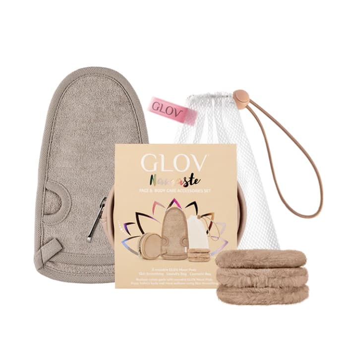 

Glov Namaste zestaw Skin Smoothing rękawica peelingująca + Moon Pads waciki do twarzy 3szt. + woreczek do prania + kosmetyczka