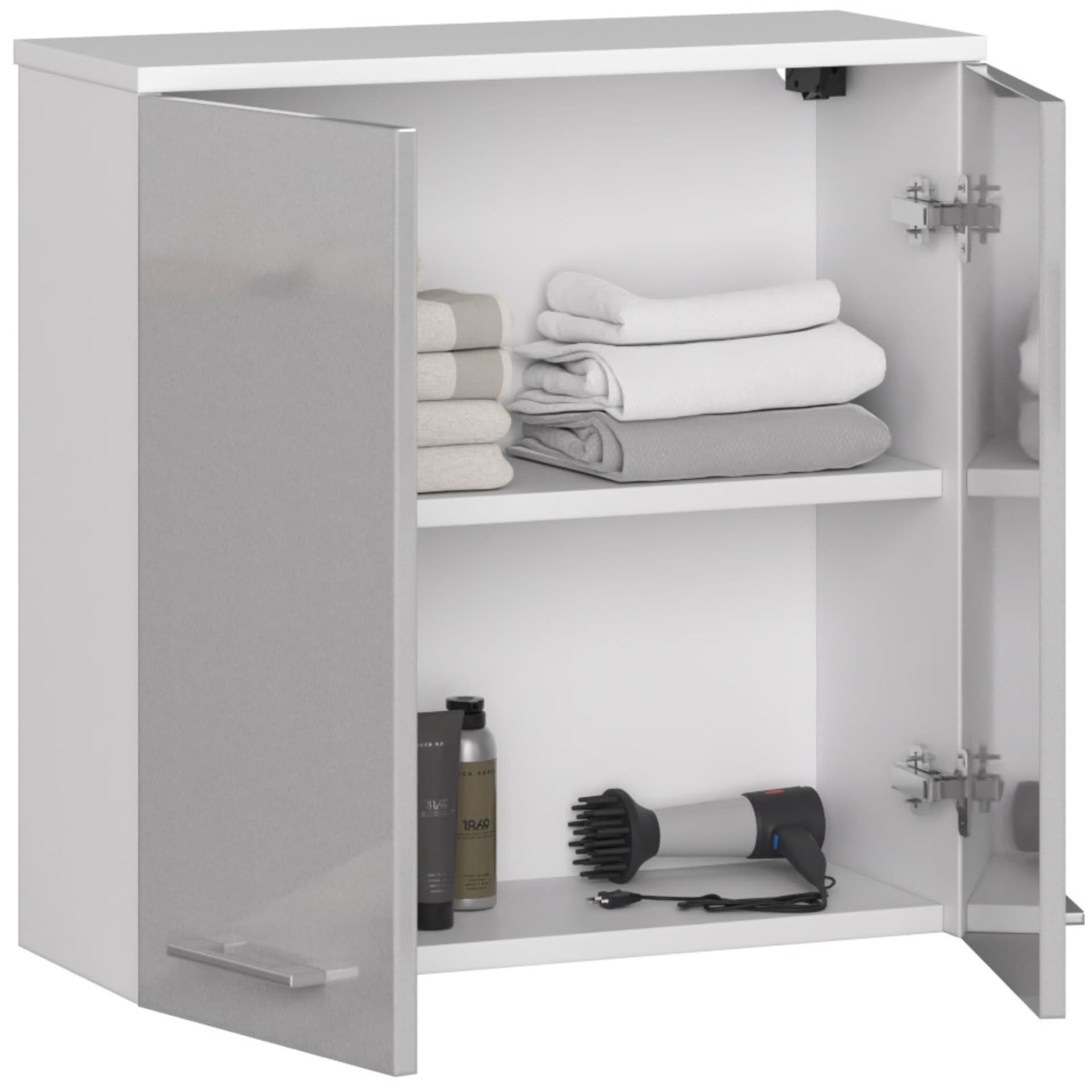 

SZAFKA WISZĄCA W 60 cm FIN 2D BIAŁA / METALIK POŁYSK
