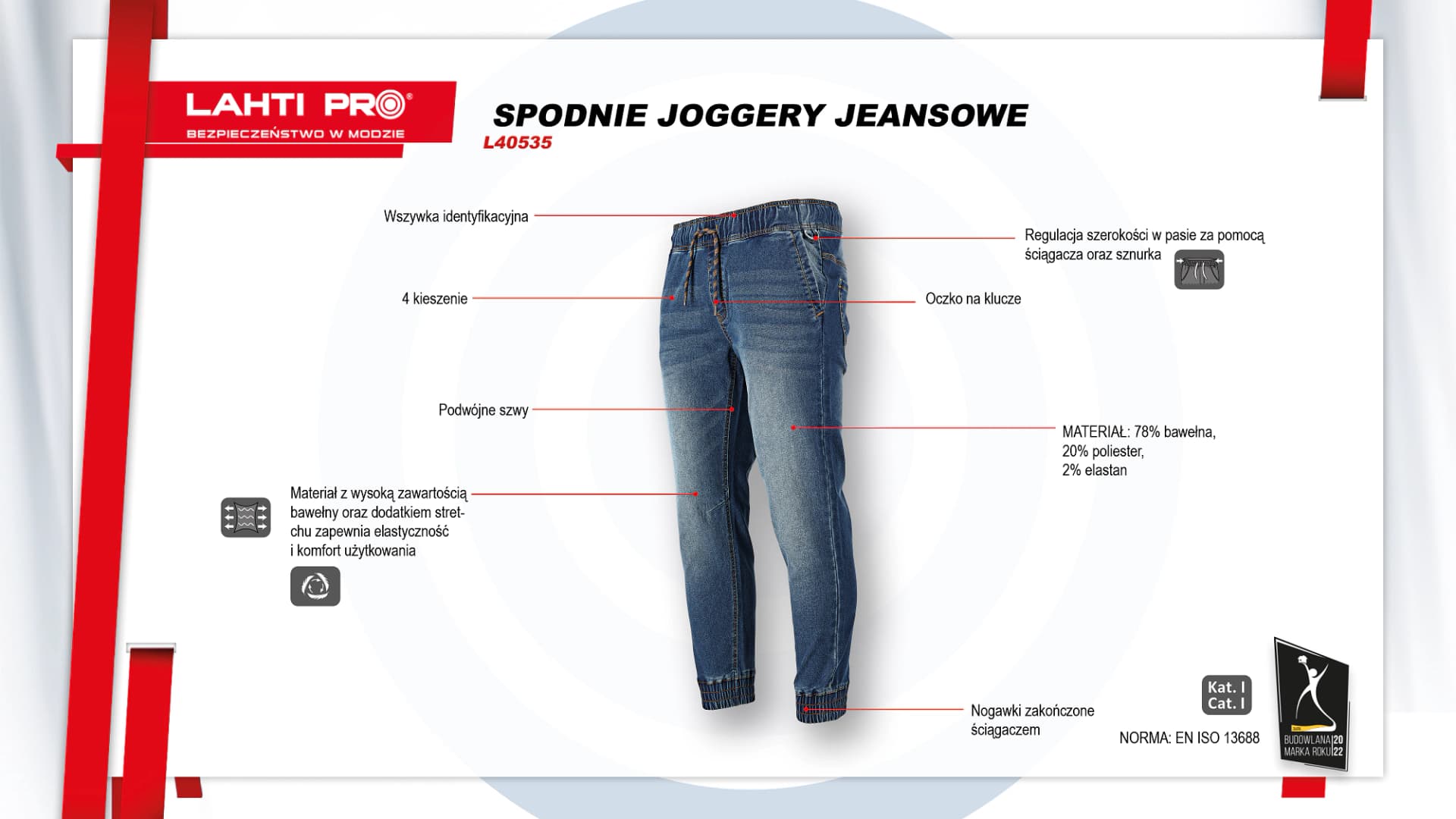 

SPODNIE JOGGERY JEANSOWE NIEBIESKIE STRETCH, "2XL", CE,LAHTI